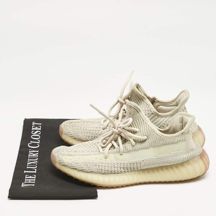 Pre Owned Yeezy x Adidas Beige Knit Fabric Boost 350 V2 "Citrin" Low Top Sneakers Size 39 1/3