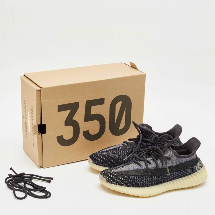 Pre Owned Yeezy x Adidas Black/Grey Knit Fabric Boost 350 V2 Carbon Sneakers Size 42