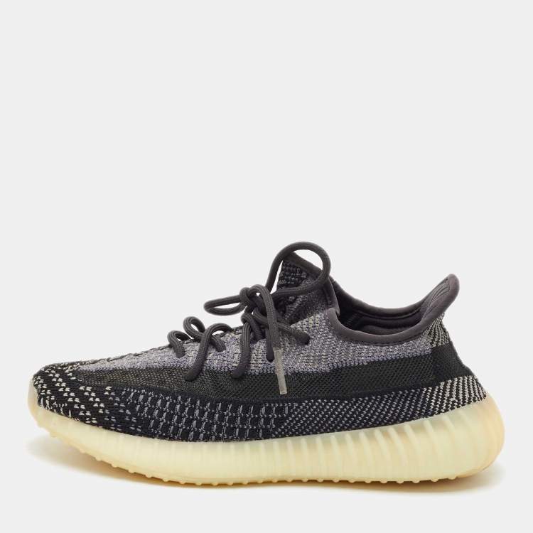 Pre Owned Yeezy x Adidas Black/Grey Knit Fabric Boost 350 V2 Carbon Sneakers Size 42