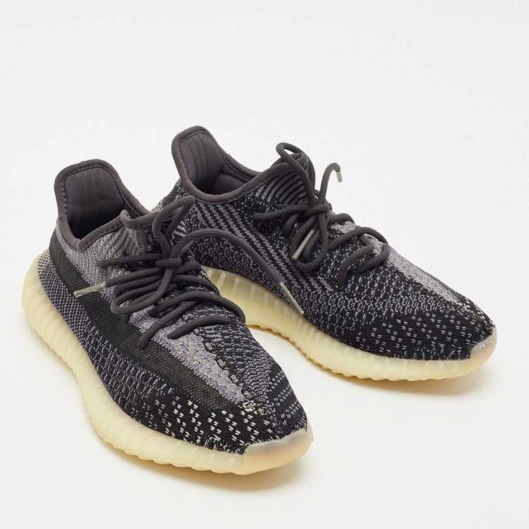Pre Owned Yeezy x Adidas Black/Grey Knit Fabric Boost 350 V2 Carbon Sneakers Size 42