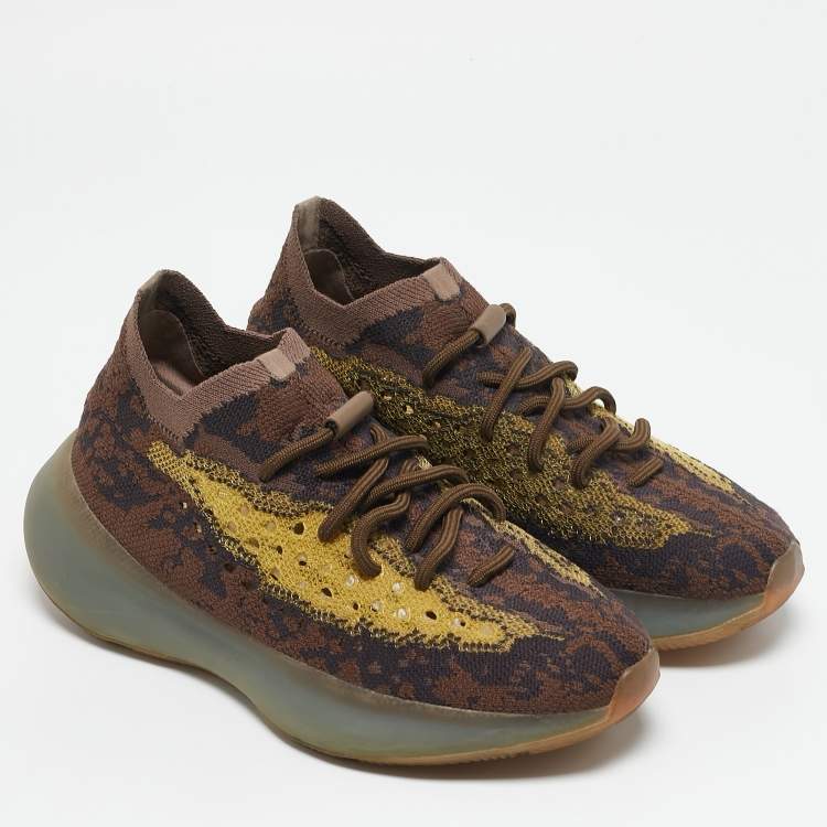 Pre Owned Yeezy x Adidas Brown/Yellow Knit Fabric Boost 380 LMNTE Sneakers Size 37 1/3