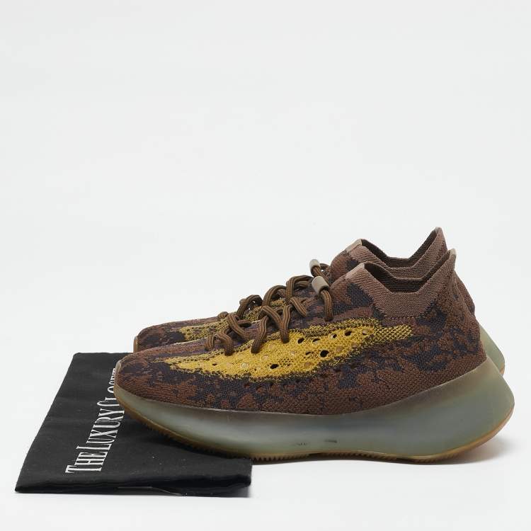 Pre Owned Yeezy x Adidas Brown/Yellow Knit Fabric Boost 380 LMNTE Sneakers Size 37 1/3