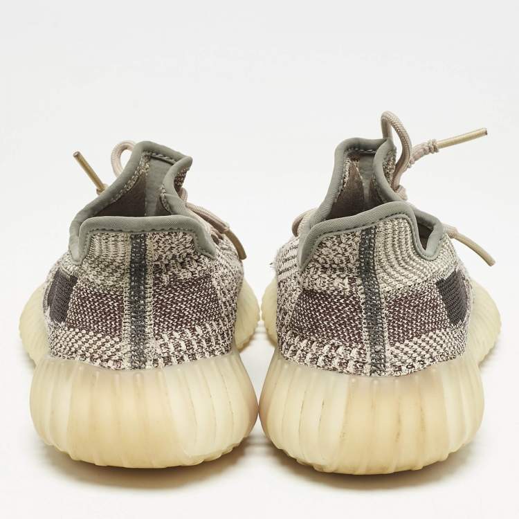 Pre Owned Yeezy x Adidas Beige/Brown Knit Fabric Boost 350 V2 Zyon Sneakers Size 38