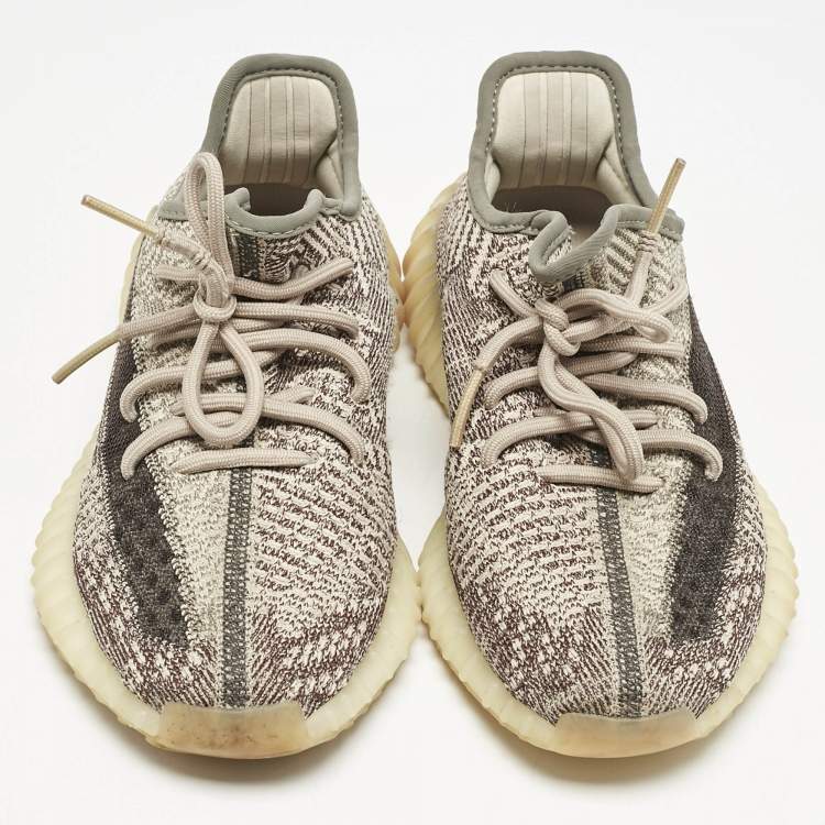 Pre Owned Yeezy x Adidas Beige/Brown Knit Fabric Boost 350 V2 Zyon Sneakers Size 38