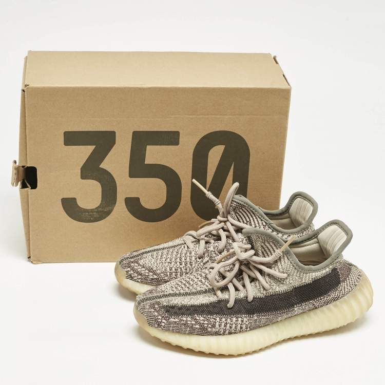 Pre Owned Yeezy x Adidas Beige/Brown Knit Fabric Boost 350 V2 Zyon Sneakers Size 38