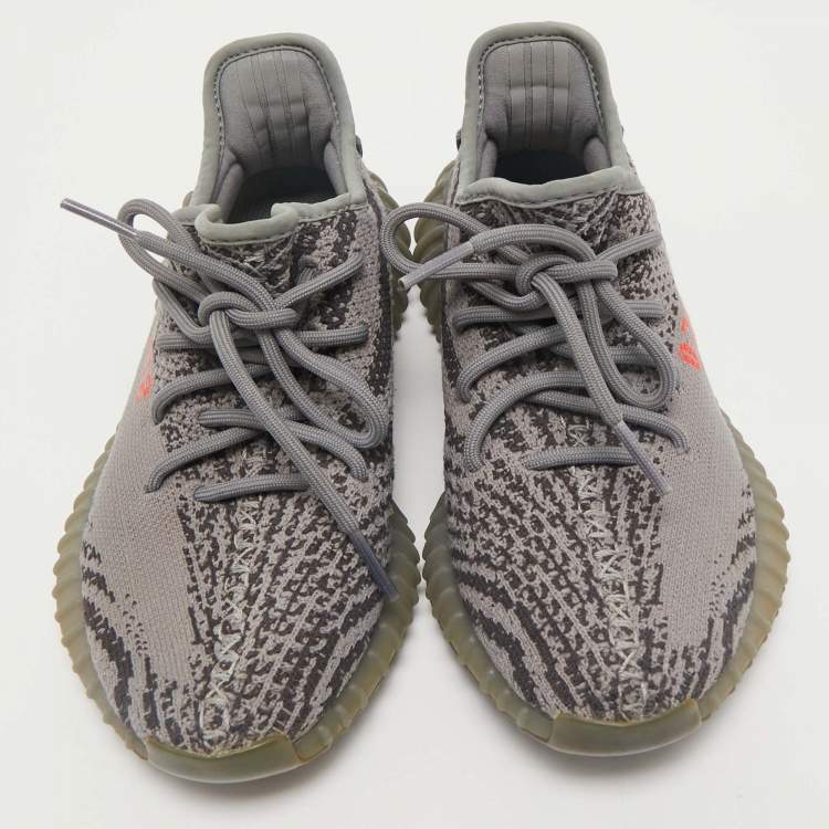 Pre Owned Yeezy x Adidas Grey Knit Fabric Boost 350 V2 Beluga Sneakers Size 38