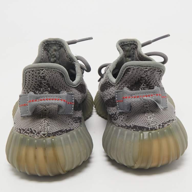Pre Owned Yeezy x Adidas Grey Knit Fabric Boost 350 V2 Beluga Sneakers Size 38