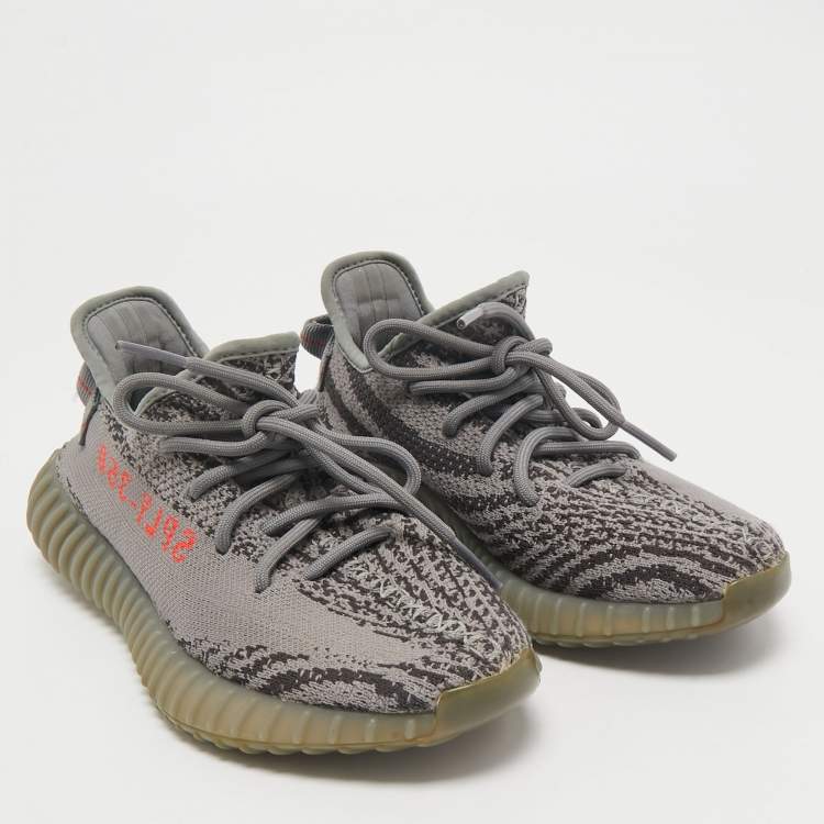 Pre Owned Yeezy x Adidas Grey Knit Fabric Boost 350 V2 Beluga Sneakers Size 38