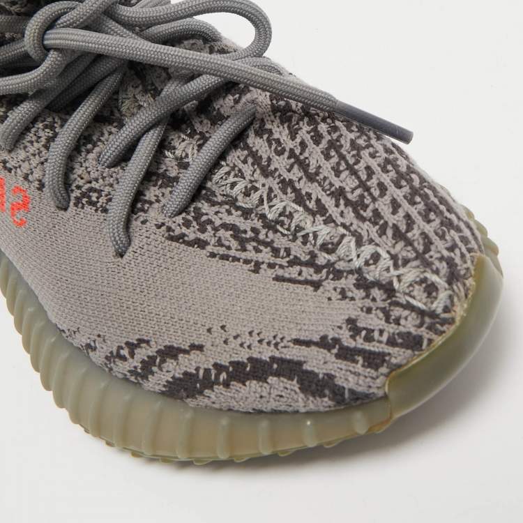 Pre Owned Yeezy x Adidas Grey Knit Fabric Boost 350 V2 Beluga Sneakers Size 38
