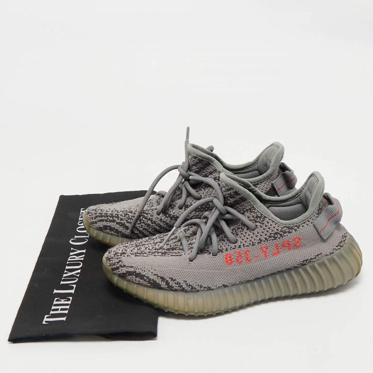 Pre Owned Yeezy x Adidas Grey Knit Fabric Boost 350 V2 Beluga Sneakers Size 38