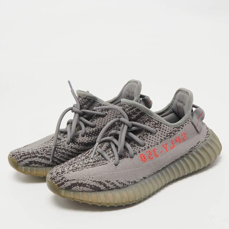 Pre Owned Yeezy x Adidas Grey Knit Fabric Boost 350 V2 Beluga Sneakers Size 38