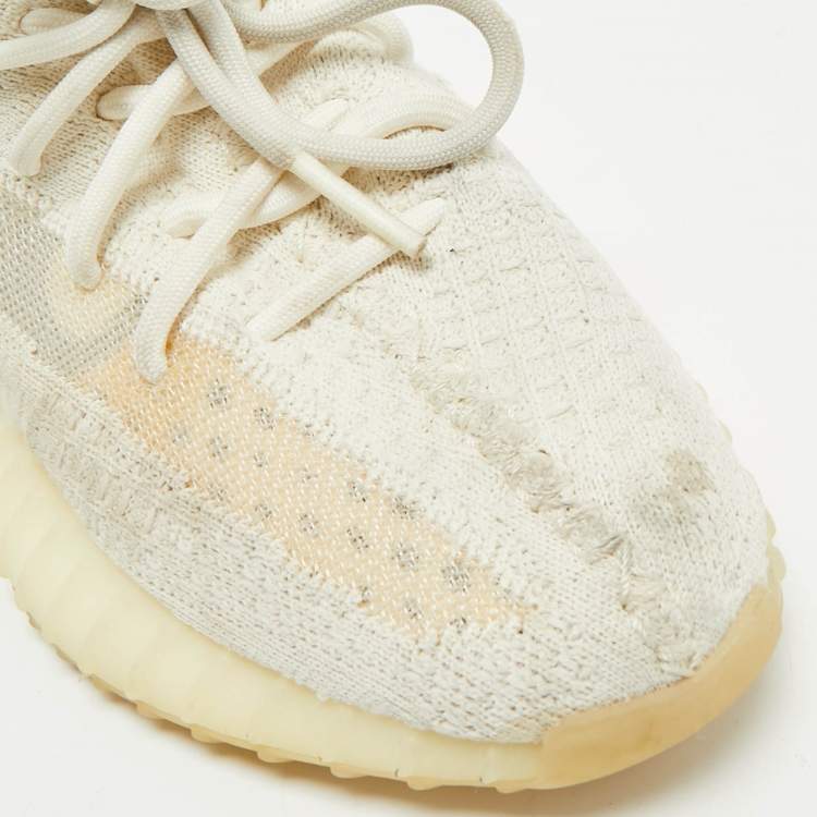 Pre Owned Yeezy x Adidas Cream Knit Fabric Boost 350 V2 Sneakers Size 38            