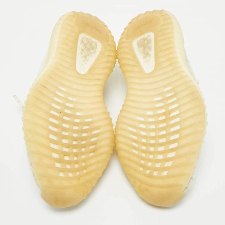 Pre Owned Yeezy x Adidas Cream Knit Fabric Boost 350 V2 Sneakers Size 38            