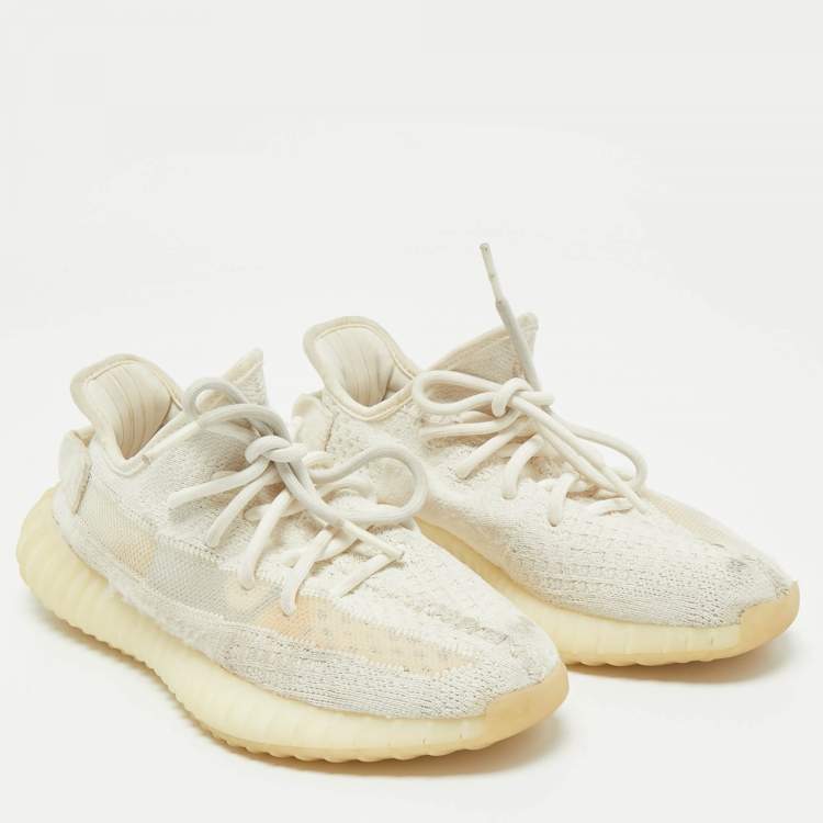 Pre Owned Yeezy x Adidas Cream Knit Fabric Boost 350 V2 Sneakers Size 38            