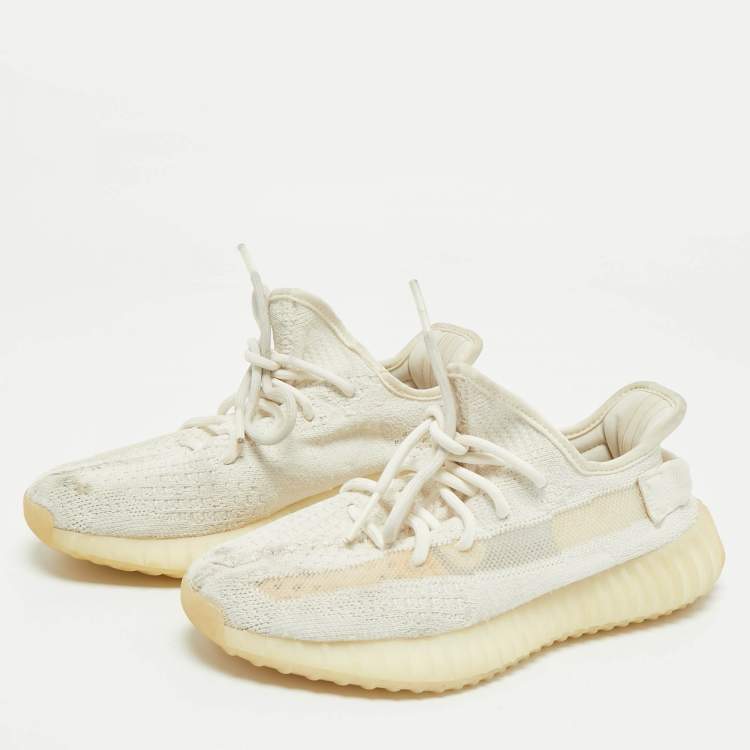 Pre Owned Yeezy x Adidas Cream Knit Fabric Boost 350 V2 Sneakers Size 38            