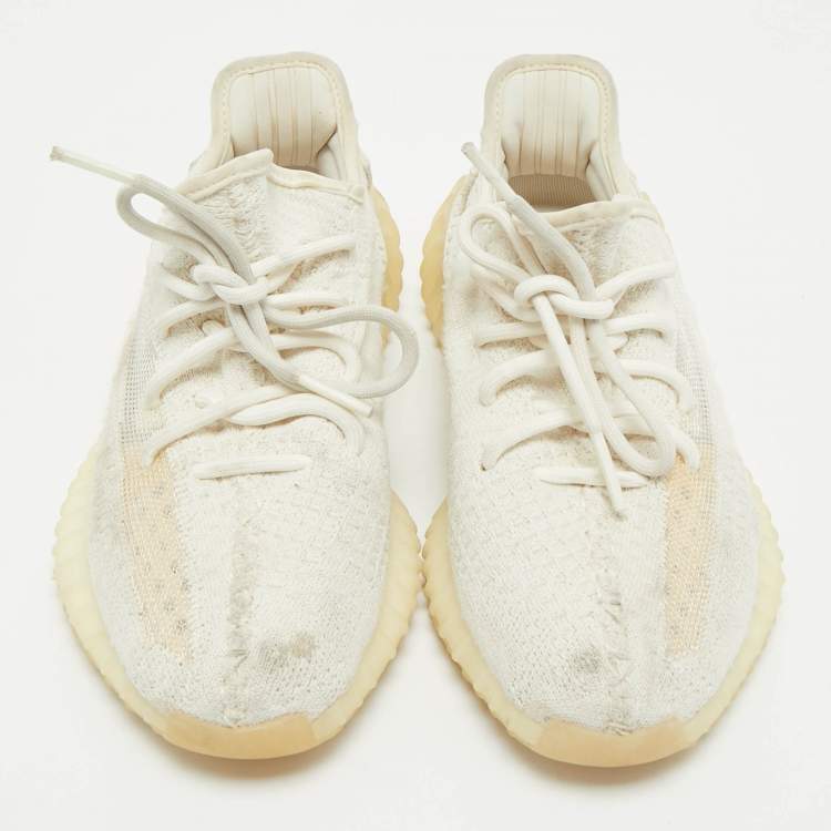 Pre Owned Yeezy x Adidas Cream Knit Fabric Boost 350 V2 Sneakers Size 38            