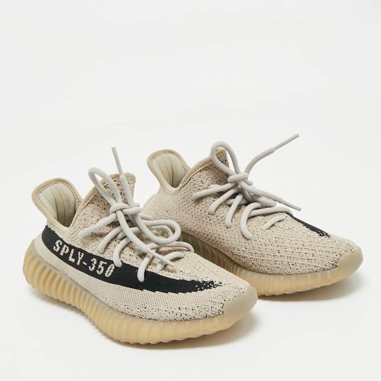 Pre Owned Yeezy x Adidas White Fabric Boost 350 V2 Slate Core Sneakers Size 37 2/3