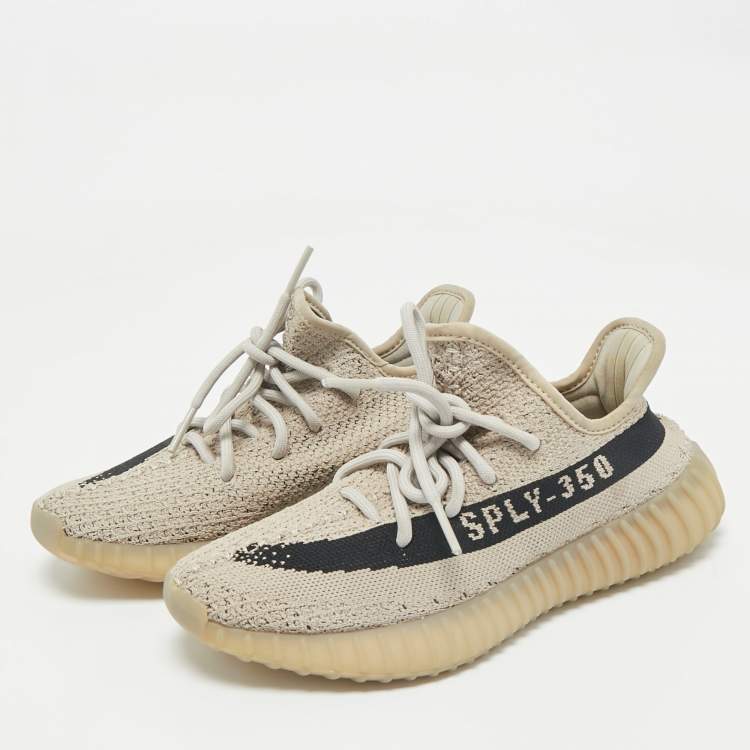 Pre Owned Yeezy x Adidas White Fabric Boost 350 V2 Slate Core Sneakers Size 37 2/3