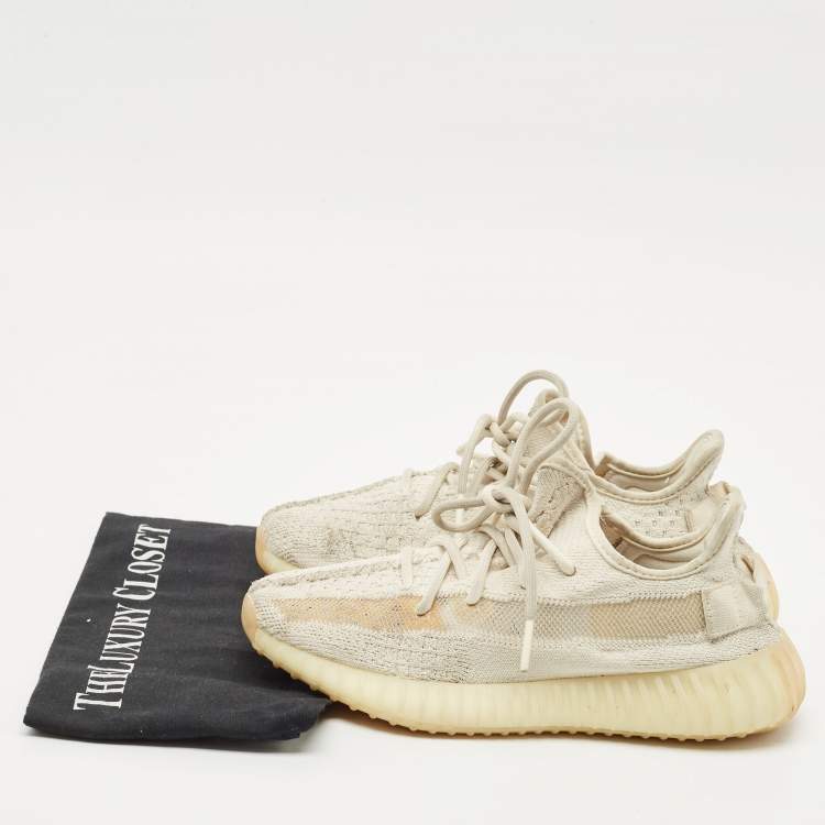 Pre Owned Yeezy x Adidas Cream Knit Fabric Boost 350 V2 Synth Non Reflective Sneakers Size 38