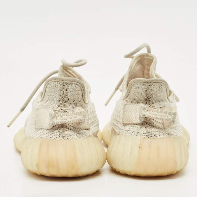 Pre Owned Yeezy x Adidas Cream Knit Fabric Boost 350 V2 Synth Non Reflective Sneakers Size 38
