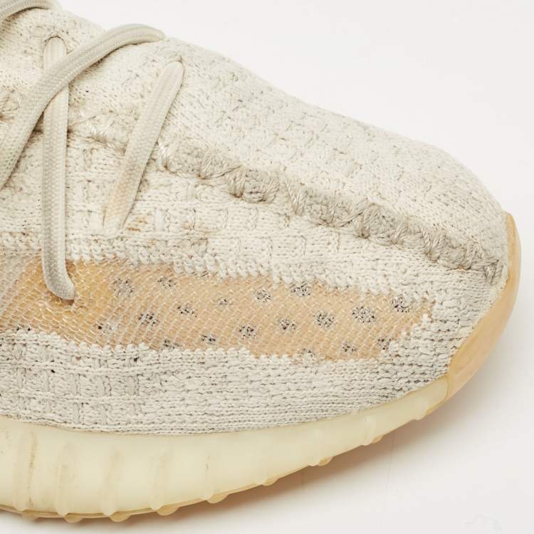 Pre Owned Yeezy x Adidas Cream Knit Fabric Boost 350 V2 Synth Non Reflective Sneakers Size 38