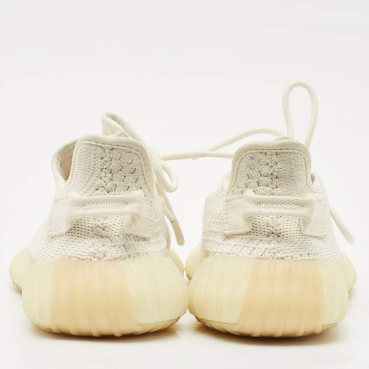 Pre Owned Yeezy x Adidas White Knit Fabric Boost 350 V2 Bone Sneakers Size 38 2/3