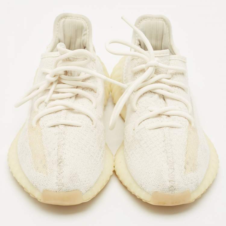 Pre Owned Yeezy x Adidas White Knit Fabric Boost 350 V2 Bone Sneakers Size 38 2/3