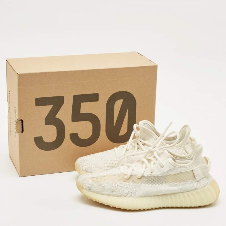 Pre Owned Yeezy x Adidas White Knit Fabric Boost 350 V2 Bone Sneakers Size 38 2/3
