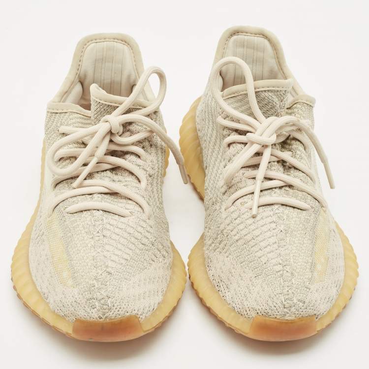 Pre Owned Yeezy x Adidas Cream Knit Fabric Boost 350 V2 Sneakers Size 38.5