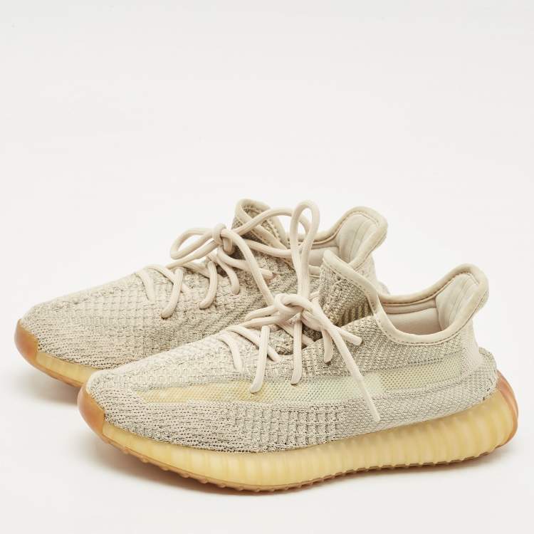 Pre Owned Yeezy x Adidas Cream Knit Fabric Boost 350 V2 Sneakers Size 38.5