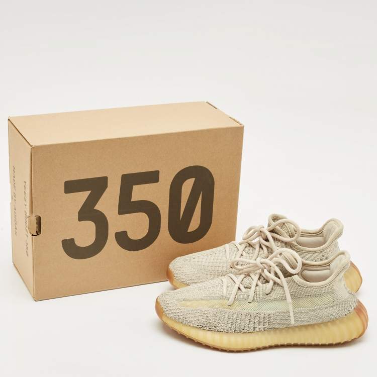 Pre Owned Yeezy x Adidas Cream Knit Fabric Boost 350 V2 Sneakers Size 38.5