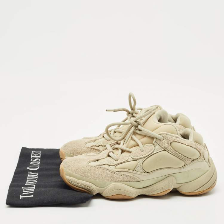 Pre Owned Yeezy x Adidas Green Neoprene and Suede Yeezy 500 Stone Sneakers Size 38