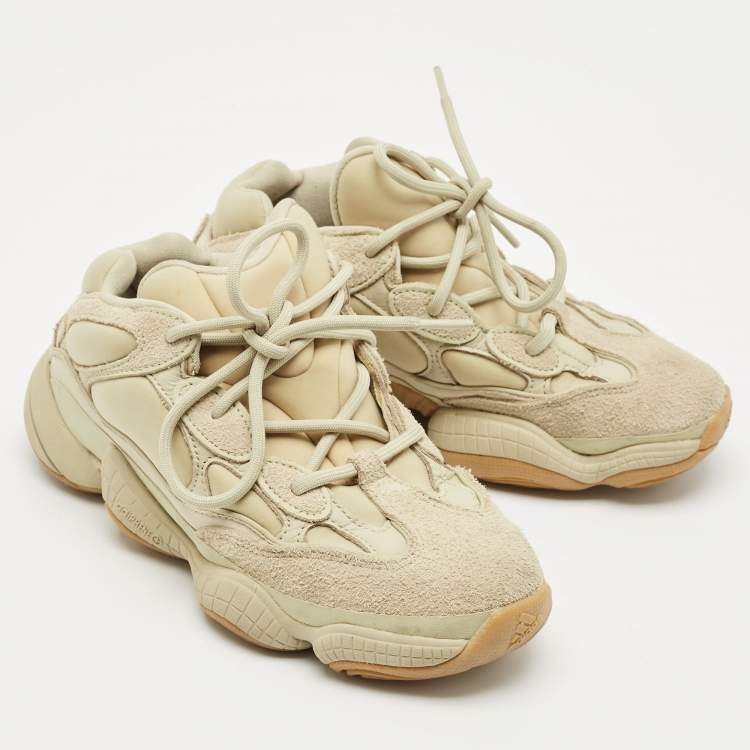 Pre Owned Yeezy x Adidas Green Neoprene and Suede Yeezy 500 Stone Sneakers Size 38
