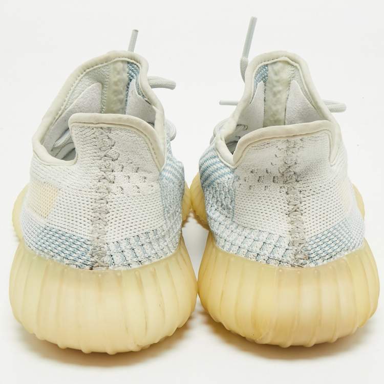 Pre Owned Yeezy x Adidas Blue/White Knit Fabric Boost 350 V2 Cloud White (Non-Reflective) Sneakers 40