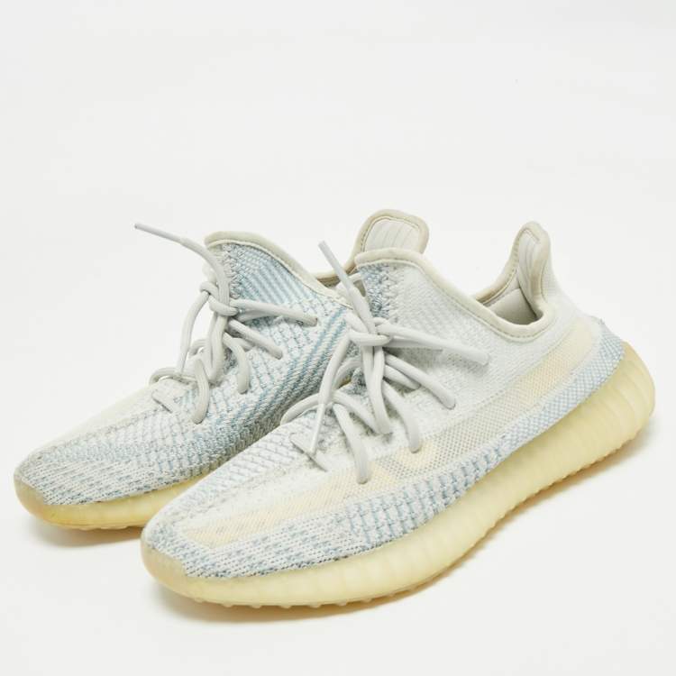 Pre Owned Yeezy x Adidas Blue/White Knit Fabric Boost 350 V2 Cloud White (Non-Reflective) Sneakers 40