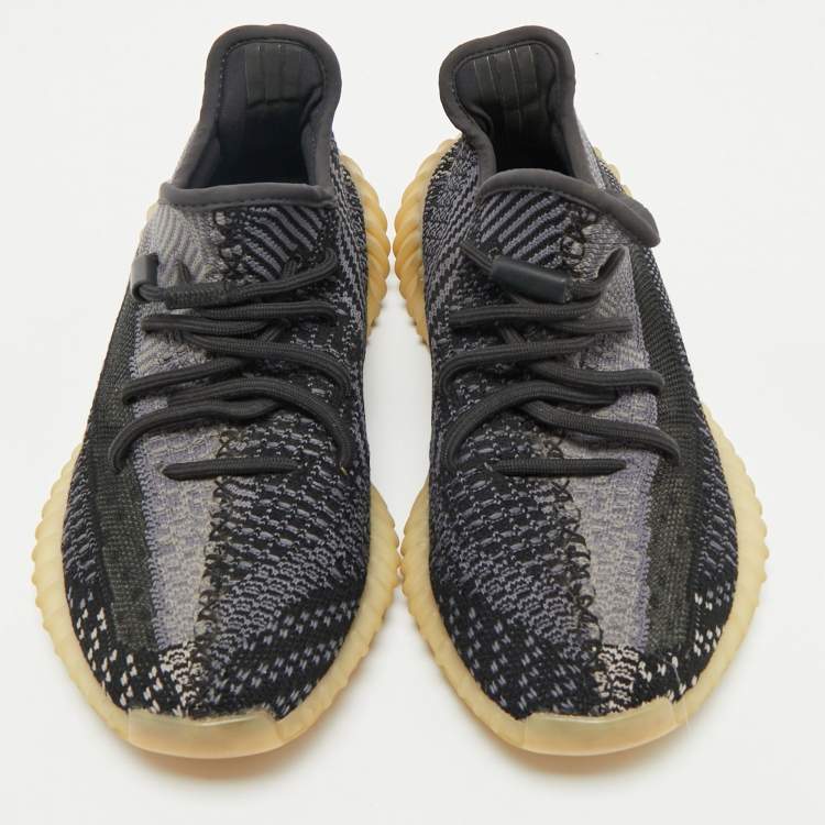Pre Owned Yeezy x Adidas Black/Grey Knit Fabric Boost 350 V2 Carbon Sneakers Size 40
