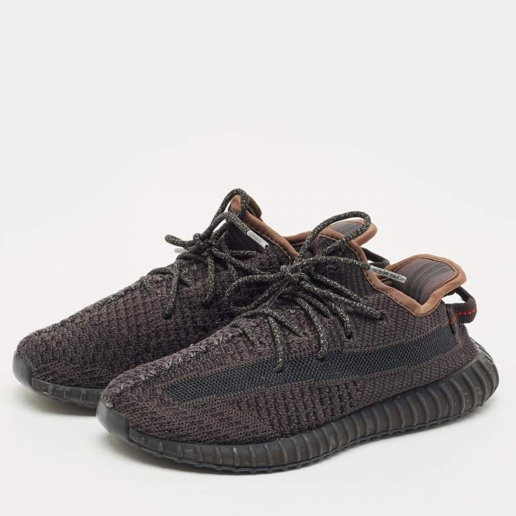 Pre Owned Yeezy x Adidas Black Knit Fabric Boost 350 V2 Black Non-Reflective Sneakers Size 34
