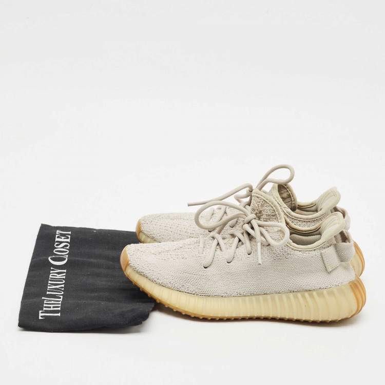 Pre Owned Yeezy x adidas Grey Knit Fabric Boost 350 V2 Sesame Sneakers Size 38