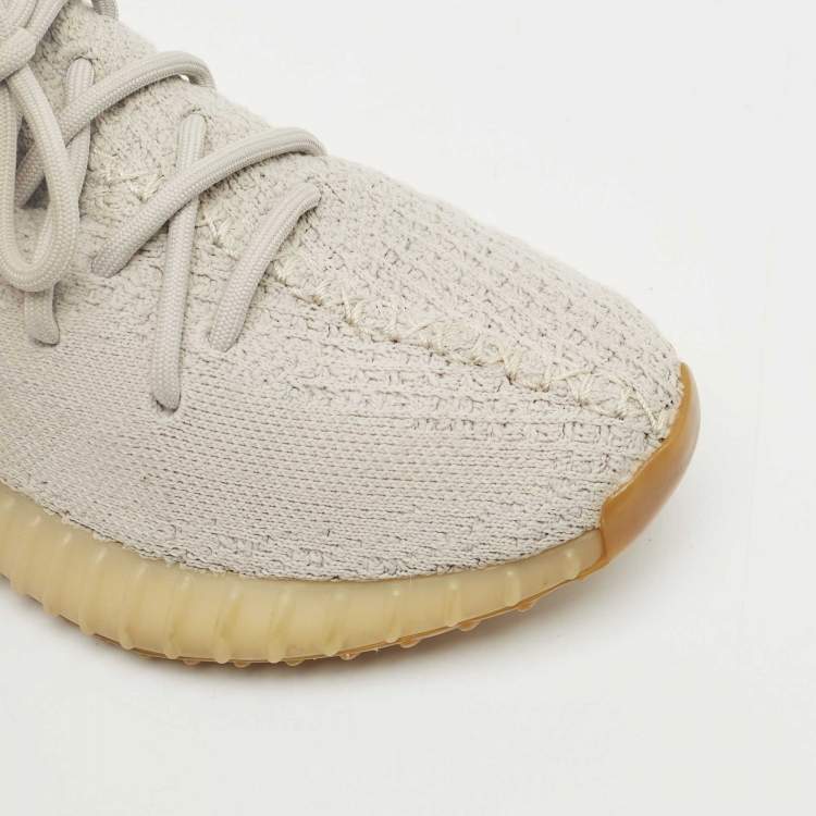 Pre Owned Yeezy x adidas Grey Knit Fabric Boost 350 V2 Sesame Sneakers Size 38