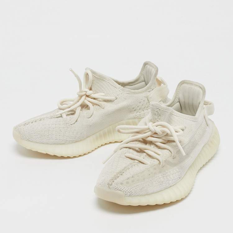 Pre Owned Yeezy x Adidas White Knit Fabric Boost 350 V2 Bone Sneakers Size 40
