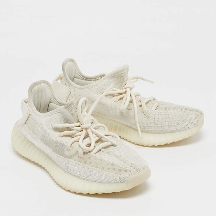 Pre Owned Yeezy x Adidas White Knit Fabric Boost 350 V2 Bone Sneakers Size 40