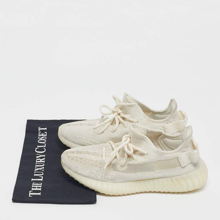Pre Owned Yeezy x Adidas White Knit Fabric Boost 350 V2 Bone Sneakers Size 40
