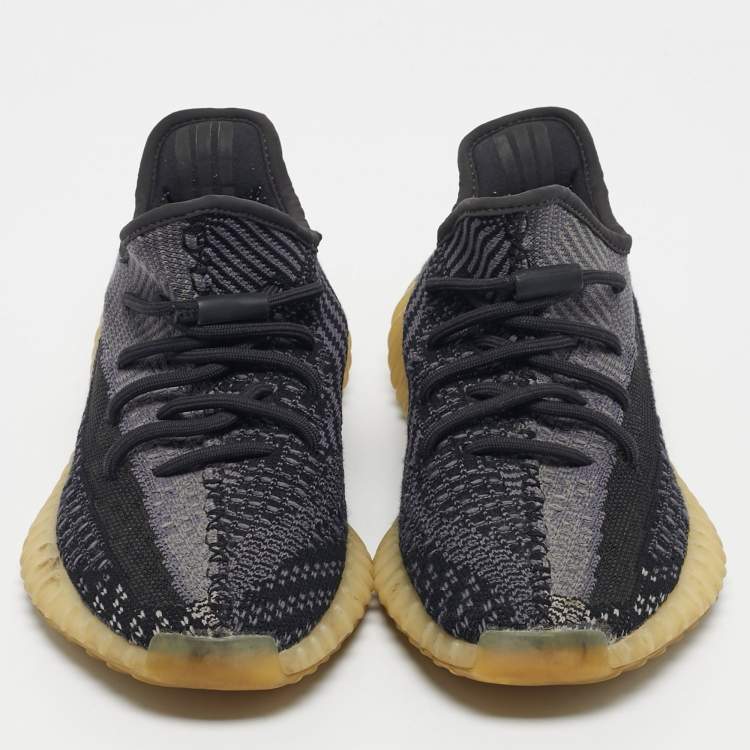 Pre Owned Yeezy x Adidas Black/Grey Knit Fabric Boost 350 V2 Carbon Sneakers Size 39 1/3