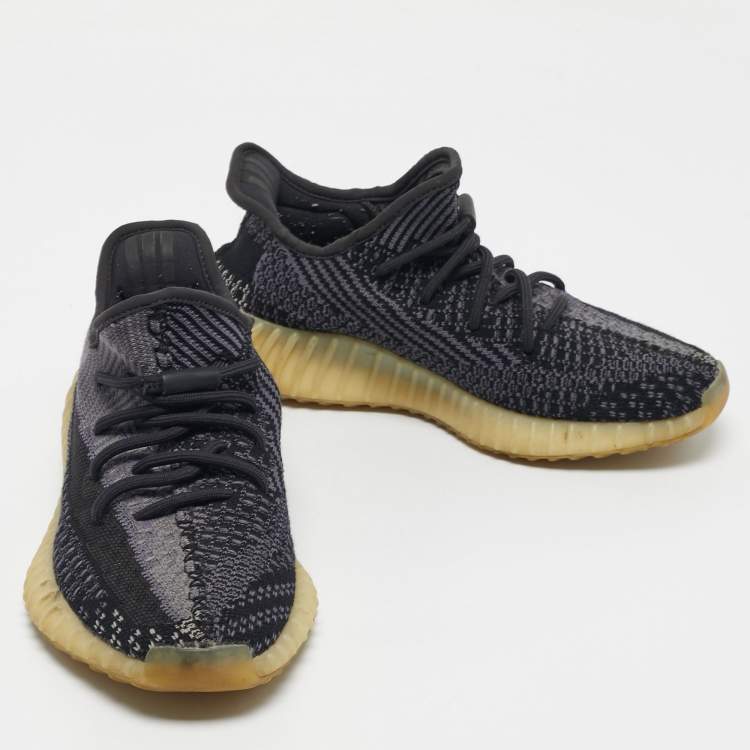 Pre Owned Yeezy x Adidas Black/Grey Knit Fabric Boost 350 V2 Carbon Sneakers Size 39 1/3
