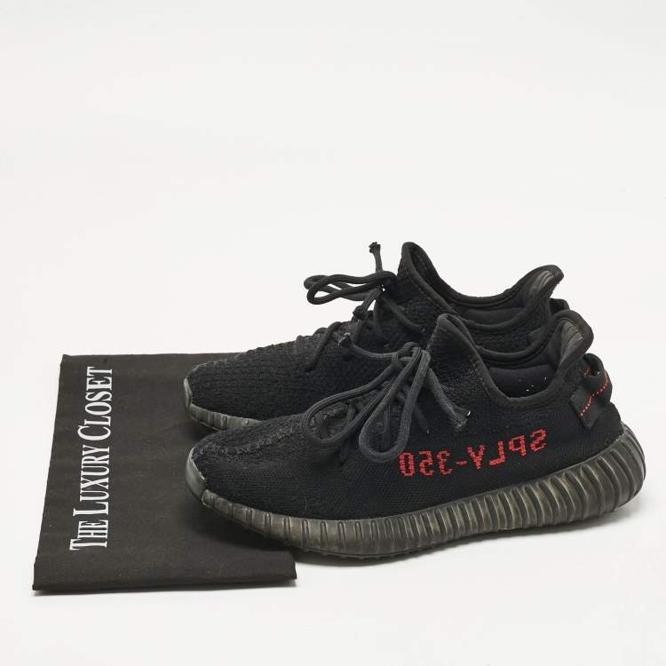 Pre Owned Yeezy x Adidas Black/Red Knit Fabric Boost 350 V2 Bred Sneakers Size 40 2/3