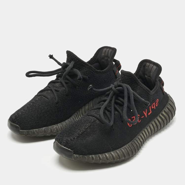 Pre Owned Yeezy x Adidas Black/Red Knit Fabric Boost 350 V2 Bred Sneakers Size 40 2/3