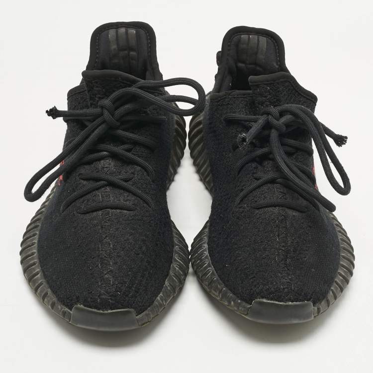Pre Owned Yeezy x Adidas Black/Red Knit Fabric Boost 350 V2 Bred Sneakers Size 40 2/3