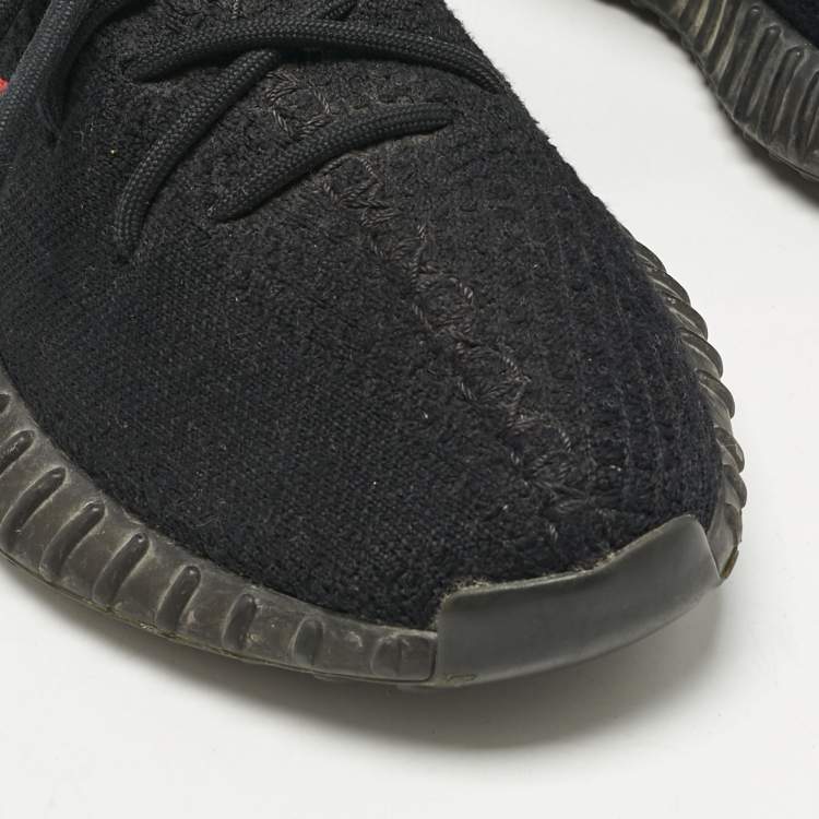 Pre Owned Yeezy x Adidas Black/Red Knit Fabric Boost 350 V2 Bred Sneakers Size 40 2/3