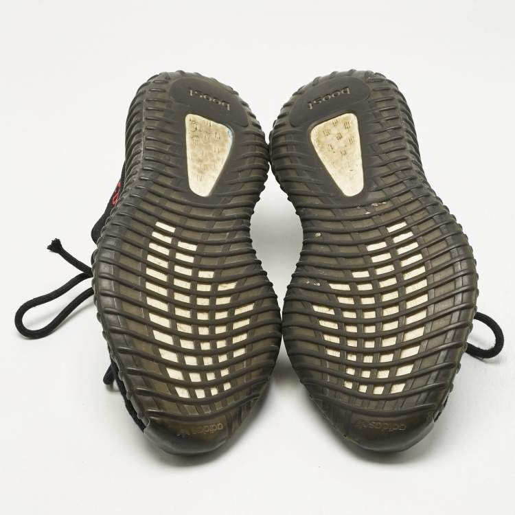 Pre Owned Yeezy x Adidas Black/Red Knit Fabric Boost 350 V2 Bred Sneakers Size 40 2/3