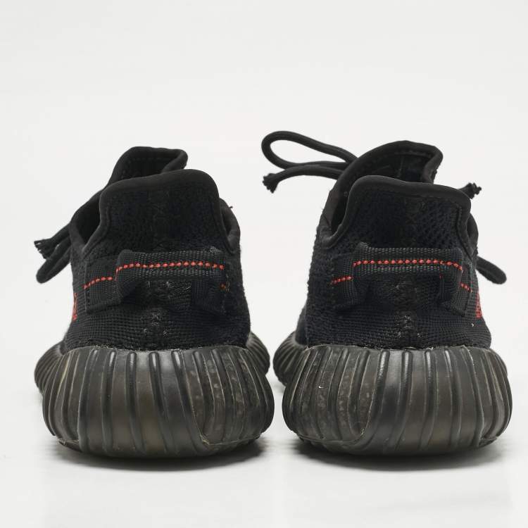 Pre Owned Yeezy x Adidas Black/Red Knit Fabric Boost 350 V2 Bred Sneakers Size 40 2/3